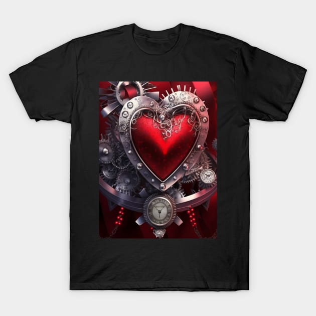 Red Heart- Steampunk Style with Clock and Gears T-Shirt by mw1designsart